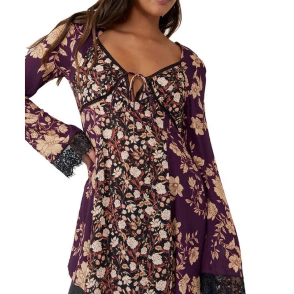 Free People Purple and Cream Floral Dress